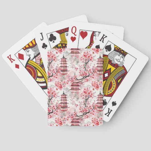 Chinesische Pagode mit Kirschblüten (9) Spielkarten (Rückseite)