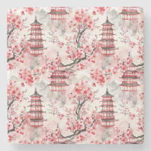 Chinesische Pagode mit Kirschblüten (9) Steinuntersetzer