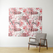 Chinesische Pagode mit Kirschblüten (9) Wandteppich (Beispiel (Horizontal))