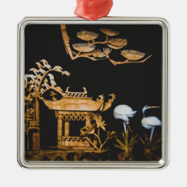 Chinesische Pagode und Krane Naturlandschaft Ornament Aus Metall