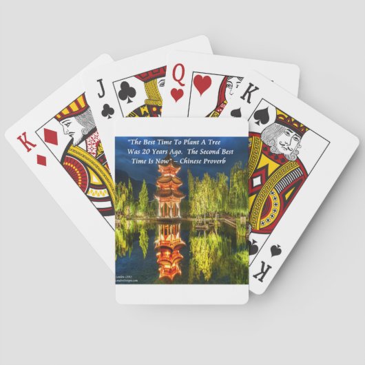 Chinesische Pagode und Natursprichwort Spielkarten (Rückseite)