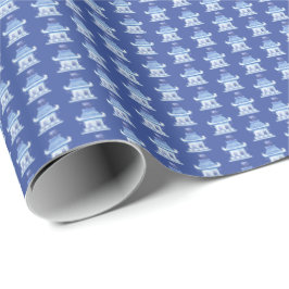 Chinesische Pagoden (auf Blau) Geschenkpapier