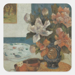 Chinesische Päonien und Mandoline von Paul Gauguin Quadratischer Aufkleber