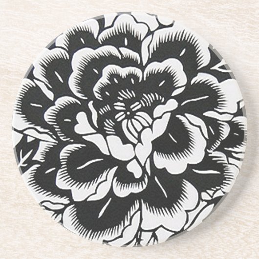 Chinesische Papier-Cut-Peony in Schwarz Getränkeuntersetzer (Vorne)