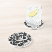 Chinesische Papier-Cut-Peony in Schwarz Getränkeuntersetzer (Seite)