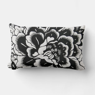 Chinesische Papier-Cut Peony in Schwarz - Kissen