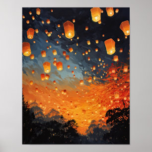 Chinesische Papier Laternen Landschaft Kunst Print Poster