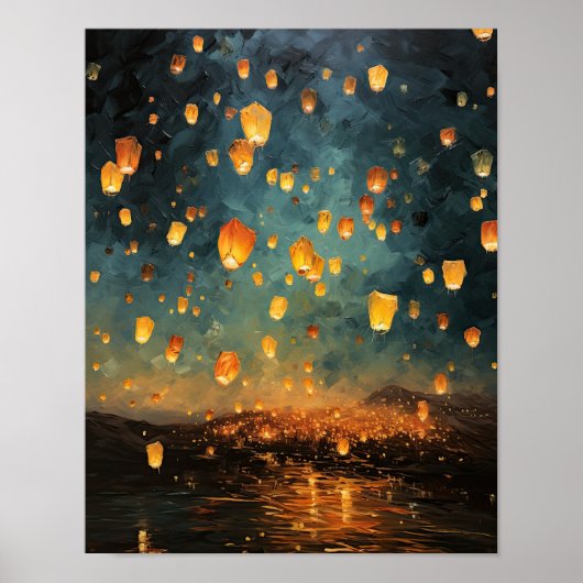 Chinesische Papier Laternen Landschaft Kunst Print Poster (Vorne)