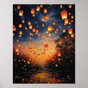 Chinesische Papier Laternen Landschaft Kunst Print Poster