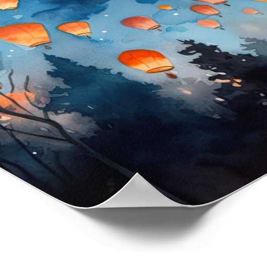 Chinesische Papier Laternen Landschaft Kunst Print Poster (Ecke)