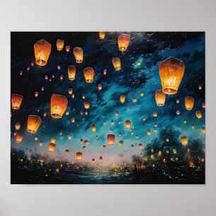 Chinesische Papier Laternen Landschaft Kunst Print Poster