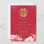 Chinesische Peonies Hochzeitsasien Einladung (Vorderseite)