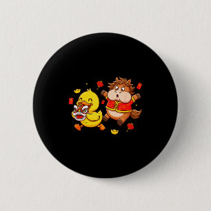 Chinesische Pferd Ente Lustige Kinder Männer Fraue Button