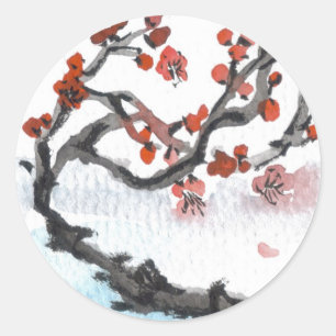 Chinesische Pflaumen-Blüten-Aufkleber Runder Aufkleber