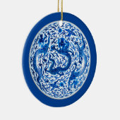 Chinesische Porzellanplatte, Kobaltdrachen Keramik Ornament (Rechts)
