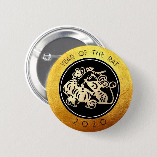 Chinesische Ratte Neujahr 2020 Papierschnitt 1 RB Button (Vorne & Hinten)