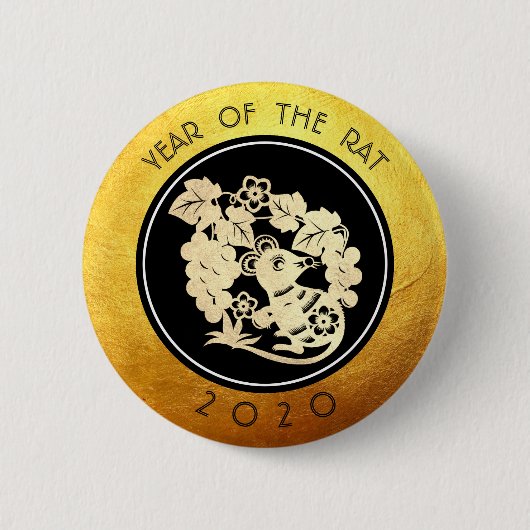 Chinesische Ratte Neujahr 2020 Papierschnitt 4 RB Button (Vorderseite)