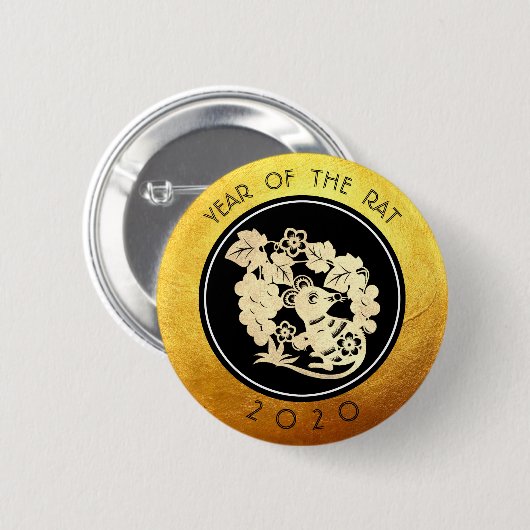 Chinesische Ratte Neujahr 2020 Papierschnitt 4 RB Button (Vorne & Hinten)