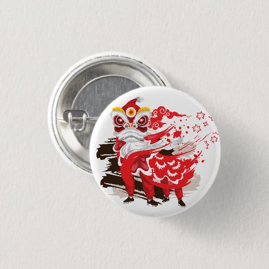 Chinesische Red Lion Dancer Illustration Button (Vorne & Hinten)
