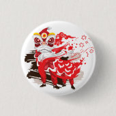 Chinesische Red Lion Dancer Illustration Button (Vorderseite)