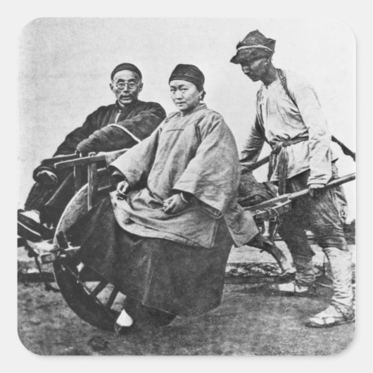 Chinesische Rickshaw, c.1870 (b/w-Foto) Quadratischer Aufkleber (Vorderseite)