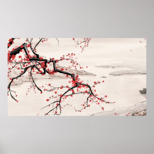Chinesische Riverside Plum Blossom Tinte Malerei Poster (Vorne)