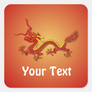 Chinesische Rot-und Golddrache-Aufkleber Quadratischer Aufkleber