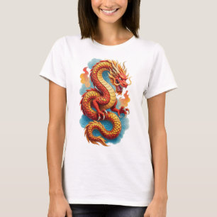 Chinesische Rote Drache Feuer-Illustration T-Shirt