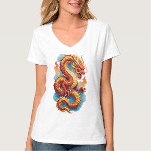 Chinesische rote Drache-feuer-Illustration T-Shirt