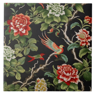 Chinesische rote grüne Fliesen mit Blumenmuster