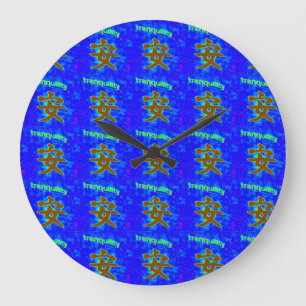 Chinesische Ruhe-Symbol auf blauer Uhr