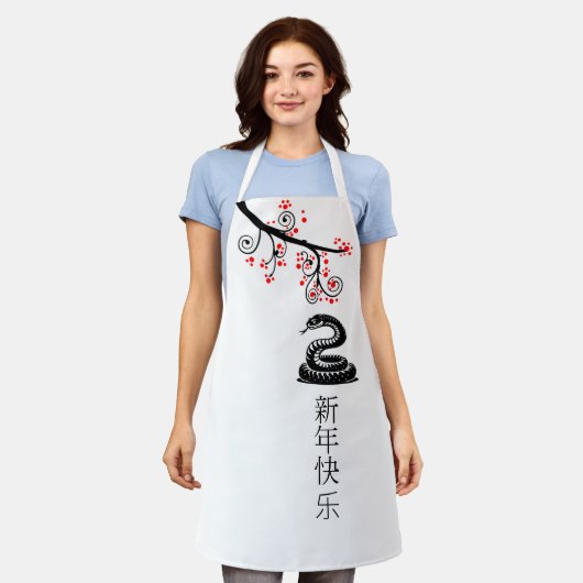 Chinesische Schlange und rote Blüten Schürze (Getragen)