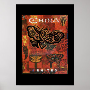 Chinesische Schmetterlinge Reiseplakat Poster