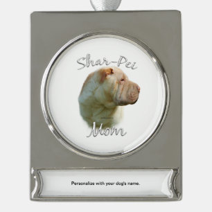 Chinesische Shar-Pei-Mama 2 Banner-Ornament Silber