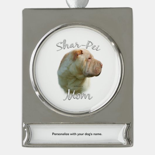 Chinesische Shar-Pei-Mama 2 Banner-Ornament Silber (Vorderseite)