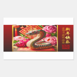 Chinesische Silvesternake und Peonies Origami HRS Rechteckiger Aufkleber