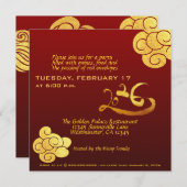 Chinesische Silvesterpferde 2026 Gold Clouds Texte Einladung (Vorne/Hinten)