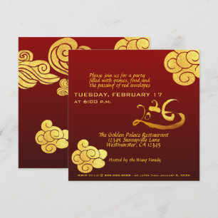 Chinesische Silvesterpferde 2026 Gold Clouds Texte Einladung
