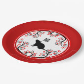 Chinesische Silvesterräte mit roten Blüten Pappteller (Schrägansicht)