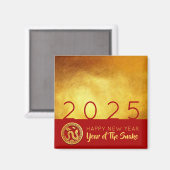 Chinesische Silvesterschlange 2025 Red Gold SqM Magnet (Vorderseite/Rückseite)