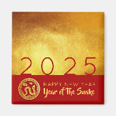 Chinesische Silvesterschlange 2025 Red Gold SqM Magnet (Vorne)