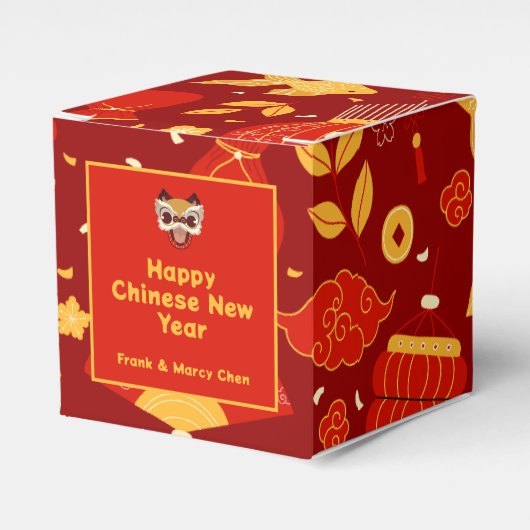 Chinesische Silvestersymbole - rot und goldfarbig Geschenkschachtel (Vorderseite)