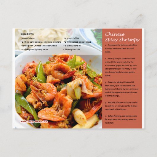 Chinesische Spicy Shrimps Rezept Postkarte (Vorderseite)