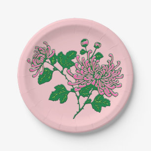Chinesische Spinnen-Chrysanthemen - sanft rosa Pappteller
