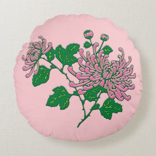 Chinesische Spinnen-Chrysanthemen - sanft rosa Rundes Kissen