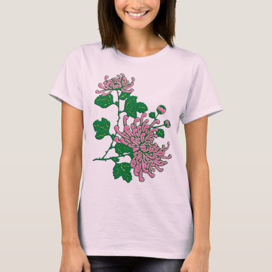 Chinesische Spinnenchrysanthemen - Korallenrosa T-Shirt (Vorderseite)