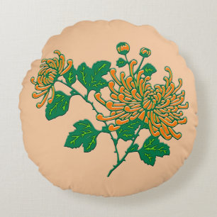 Chinesische Spinnenchrysanthemen - Mandarine Rundes Kissen