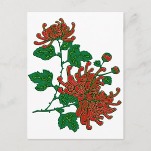 Chinesische Spinnenchrysanthemen - tief rot Postkarte
