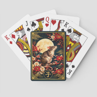 Chinesische Sternzeichen-Ratte mit goldenen Mond-S Spielkarten
