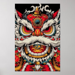 Chinesische Tanzlion - farbenfrohe Illustration Poster